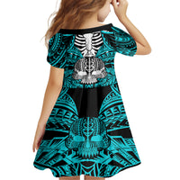 Personalised Polynesia Skull Kid Short Sleeve Dress With Boars Tusk Aqua Arty Vibe LT9 - Polynesian Pride
