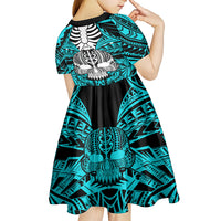 Personalised Polynesia Skull Kid Short Sleeve Dress With Boars Tusk Aqua Arty Vibe LT9 - Polynesian Pride