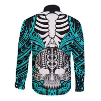 personalised-polynesia-skull-long-sleeve-button-shirt-with-boars-tusk-aqua-arty-vibe