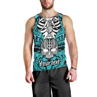 Personalised Polynesia Skull Men Tank Top With Boars Tusk Aqua Arty Vibe LT9 - Polynesian Pride