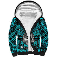 Personalised Polynesia Skull Sherpa Hoodie With Boars Tusk Aqua Arty Vibe LT9 Unisex Aqua - Polynesian Pride
