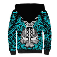 Personalised Polynesia Skull Sherpa Hoodie With Boars Tusk Aqua Arty Vibe LT9 - Polynesian Pride