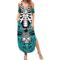 Personalised Polynesia Skull Summer Maxi Dress With Boars Tusk Aqua Arty Vibe LT9 Women Aqua - Polynesian Pride