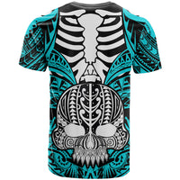 Personalised Polynesia Skull T Shirt With Boars Tusk Aqua Arty Vibe LT9 - Polynesian Pride