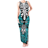 Personalised Polynesia Skull Tank Maxi Dress With Boars Tusk Aqua Arty Vibe LT9 Women Aqua - Polynesian Pride