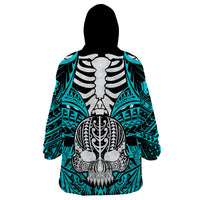 Personalised Polynesia Skull Wearable Blanket Hoodie With Boars Tusk Aqua Arty Vibe LT9 - Polynesian Pride