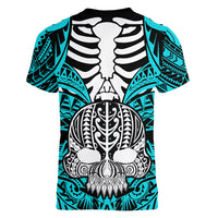 personalised-polynesia-skull-women-v-neck-t-shirt-with-boars-tusk-aqua-arty-vibe