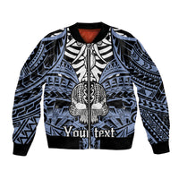 Personalised Polynesia Skull Bomber Jacket With Boars Tusk Blue Arty Vibe LT9 Unisex Blue - Polynesian Pride
