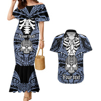 Personalised Polynesia Skull Couples Matching Mermaid Dress and Hawaiian Shirt With Boars Tusk Blue Arty Vibe LT9 Blue - Polynesian Pride