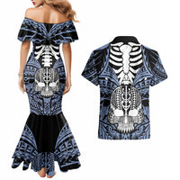 Personalised Polynesia Skull Couples Matching Mermaid Dress and Hawaiian Shirt With Boars Tusk Blue Arty Vibe LT9 - Polynesian Pride