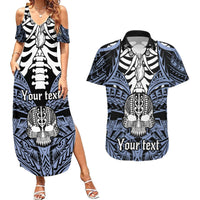 Personalised Polynesia Skull Couples Matching Summer Maxi Dress and Hawaiian Shirt With Boars Tusk Blue Arty Vibe LT9 Blue - Polynesian Pride