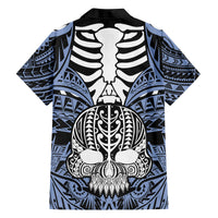 Personalised Polynesia Skull Family Matching Puletasi Dress and Hawaiian Shirt With Boars Tusk Blue Arty Vibe LT9 - Polynesian Pride