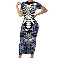 personalised-polynesia-skull-family-matching-short-sleeve-bodycon-dress-and-hawaiian-shirt-with-boars-tusk-blue-arty-vibe
