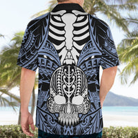 Personalised Polynesia Skull Hawaiian Shirt With Boars Tusk Blue Arty Vibe LT9 - Polynesian Pride