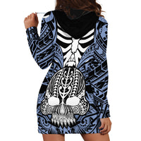 Personalised Polynesia Skull Hoodie Dress With Boars Tusk Blue Arty Vibe LT9 - Polynesian Pride