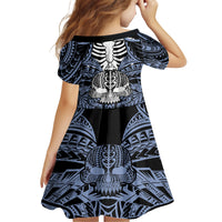 Personalised Polynesia Skull Kid Short Sleeve Dress With Boars Tusk Blue Arty Vibe LT9 - Polynesian Pride