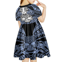 Personalised Polynesia Skull Kid Short Sleeve Dress With Boars Tusk Blue Arty Vibe LT9 - Polynesian Pride