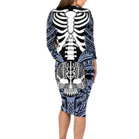 personalised-polynesia-skull-long-sleeve-bodycon-dress-with-boars-tusk-blue-arty-vibe