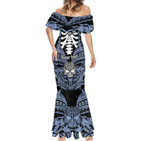 Personalised Polynesia Skull Mermaid Dress With Boars Tusk Blue Arty Vibe LT9 - Polynesian Pride