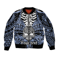 Personalised Polynesia Skull Sleeve Zip Bomber Jacket With Boars Tusk Blue Arty Vibe LT9 Unisex Blue - Polynesian Pride