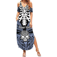 Personalised Polynesia Skull Summer Maxi Dress With Boars Tusk Blue Arty Vibe LT9 Women Blue - Polynesian Pride
