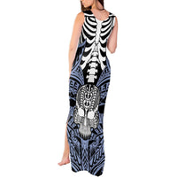 Personalised Polynesia Skull Tank Maxi Dress With Boars Tusk Blue Arty Vibe LT9 - Polynesian Pride