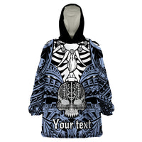 Personalised Polynesia Skull Wearable Blanket Hoodie With Boars Tusk Blue Arty Vibe LT9 One Size Blue - Polynesian Pride