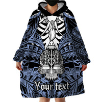 Personalised Polynesia Skull Wearable Blanket Hoodie With Boars Tusk Blue Arty Vibe LT9 - Polynesian Pride
