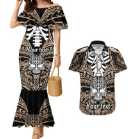 Personalised Polynesia Skull Couples Matching Mermaid Dress and Hawaiian Shirt With Boars Tusk Gold Arty Vibe LT9 Gold - Polynesian Pride