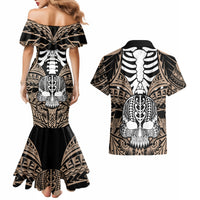Personalised Polynesia Skull Couples Matching Mermaid Dress and Hawaiian Shirt With Boars Tusk Gold Arty Vibe LT9 - Polynesian Pride