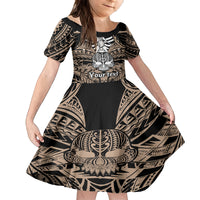 Personalised Polynesia Skull Kid Short Sleeve Dress With Boars Tusk Gold Arty Vibe LT9 KID Gold - Polynesian Pride
