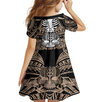 Personalised Polynesia Skull Kid Short Sleeve Dress With Boars Tusk Gold Arty Vibe LT9 - Polynesian Pride
