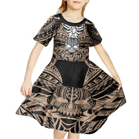 Personalised Polynesia Skull Kid Short Sleeve Dress With Boars Tusk Gold Arty Vibe LT9 - Polynesian Pride