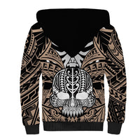 Personalised Polynesia Skull Sherpa Hoodie With Boars Tusk Gold Arty Vibe LT9 - Polynesian Pride