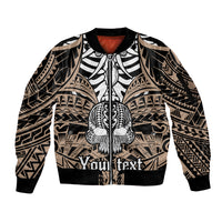 Personalised Polynesia Skull Sleeve Zip Bomber Jacket With Boars Tusk Gold Arty Vibe LT9 Unisex Gold - Polynesian Pride