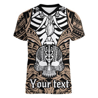 personalised-polynesia-skull-women-v-neck-t-shirt-with-boars-tusk-gold-arty-vibe