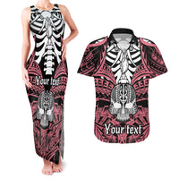 Personalised Polynesia Skull Couples Matching Tank Maxi Dress and Hawaiian Shirt With Boars Tusk Pink Arty Vibe LT9 Pink - Polynesian Pride