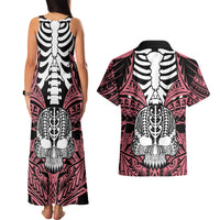 Personalised Polynesia Skull Couples Matching Tank Maxi Dress and Hawaiian Shirt With Boars Tusk Pink Arty Vibe LT9 - Polynesian Pride