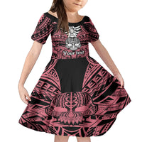Personalised Polynesia Skull Kid Short Sleeve Dress With Boars Tusk Pink Arty Vibe LT9 KID Pink - Polynesian Pride