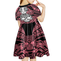 Personalised Polynesia Skull Kid Short Sleeve Dress With Boars Tusk Pink Arty Vibe LT9 - Polynesian Pride