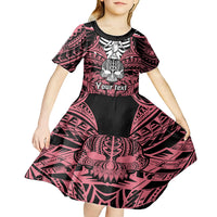 Personalised Polynesia Skull Kid Short Sleeve Dress With Boars Tusk Pink Arty Vibe LT9 - Polynesian Pride