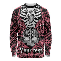 Personalised Polynesia Skull Long Sleeve Shirt With Boars Tusk Pink Arty Vibe LT9 Unisex Pink - Polynesian Pride