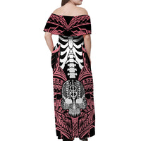 Personalised Polynesia Skull Off Shoulder Maxi Dress With Boars Tusk Pink Arty Vibe LT9 - Polynesian Pride