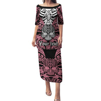 Personalised Polynesia Skull Puletasi With Boars Tusk Pink Arty Vibe LT9 Long Dress Pink - Polynesian Pride