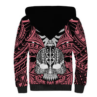 Personalised Polynesia Skull Sherpa Hoodie With Boars Tusk Pink Arty Vibe LT9 - Polynesian Pride