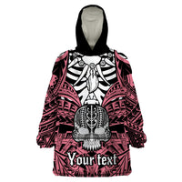 Personalised Polynesia Skull Wearable Blanket Hoodie With Boars Tusk Pink Arty Vibe LT9 One Size Pink - Polynesian Pride