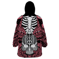Personalised Polynesia Skull Wearable Blanket Hoodie With Boars Tusk Pink Arty Vibe LT9 - Polynesian Pride