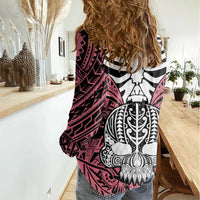 personalised-polynesia-skull-women-casual-shirt-with-boars-tusk-pink-arty-vibe