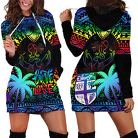 Fiji LGBT Hoodie Dress Love Is Love Tapa Pattern Rainbow Water Color LT9 - Polynesian Pride
