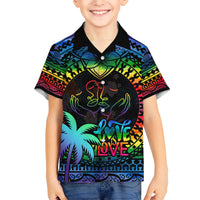 Fiji LGBT Kid Hawaiian Shirt Love Is Love Tapa Pattern Rainbow Water Color LT9 Kid Black - Polynesian Pride